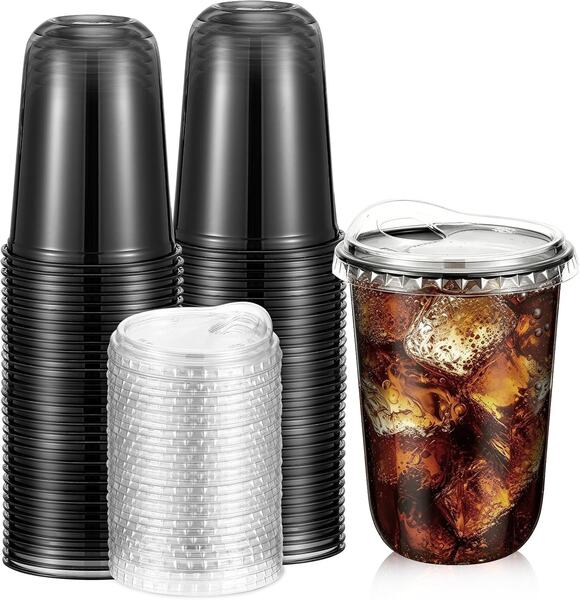 Baderke Other - Baderke 50 Pack 16 oz Plastic Cups w Sip Lids Black Disposable Iced Coffee